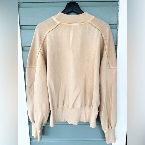 Free people balloon sleeve pullover sweatshirt 100% cotton boho butter yellow L - Picture 6 of 9
